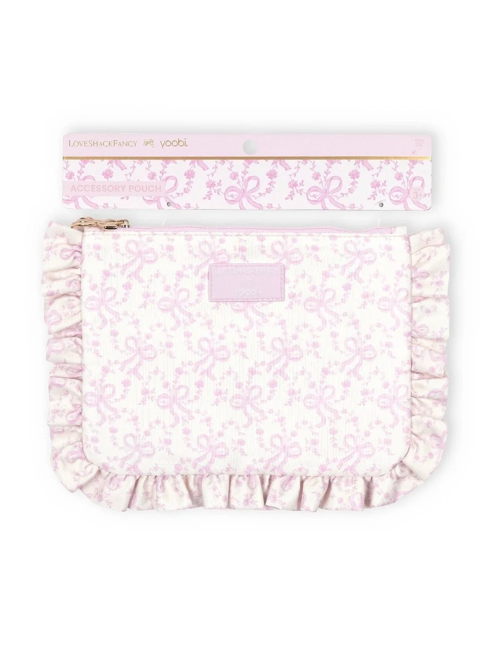 LoveShackFancy Cream and Pink Ruffle Accessory Pouch for Kids